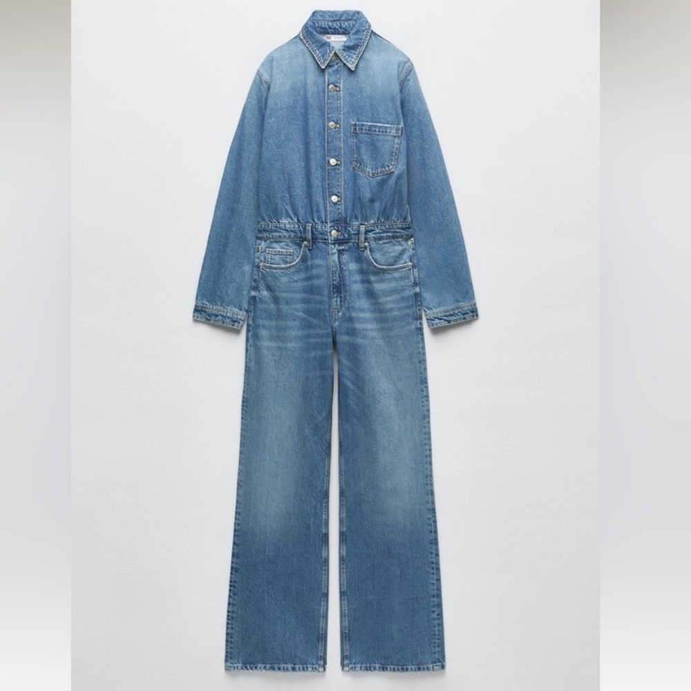 Zara Blue Denim Jumpsuit blogger favorite